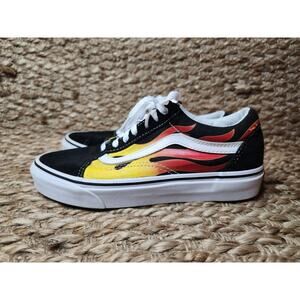 Vans Old Skool Flame Striped Canvas Suede Black White Unisex Mens 5 Women's 6.5